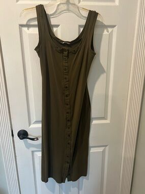 Reformation Sleeveless Button-Front Olive Green Midi Dress